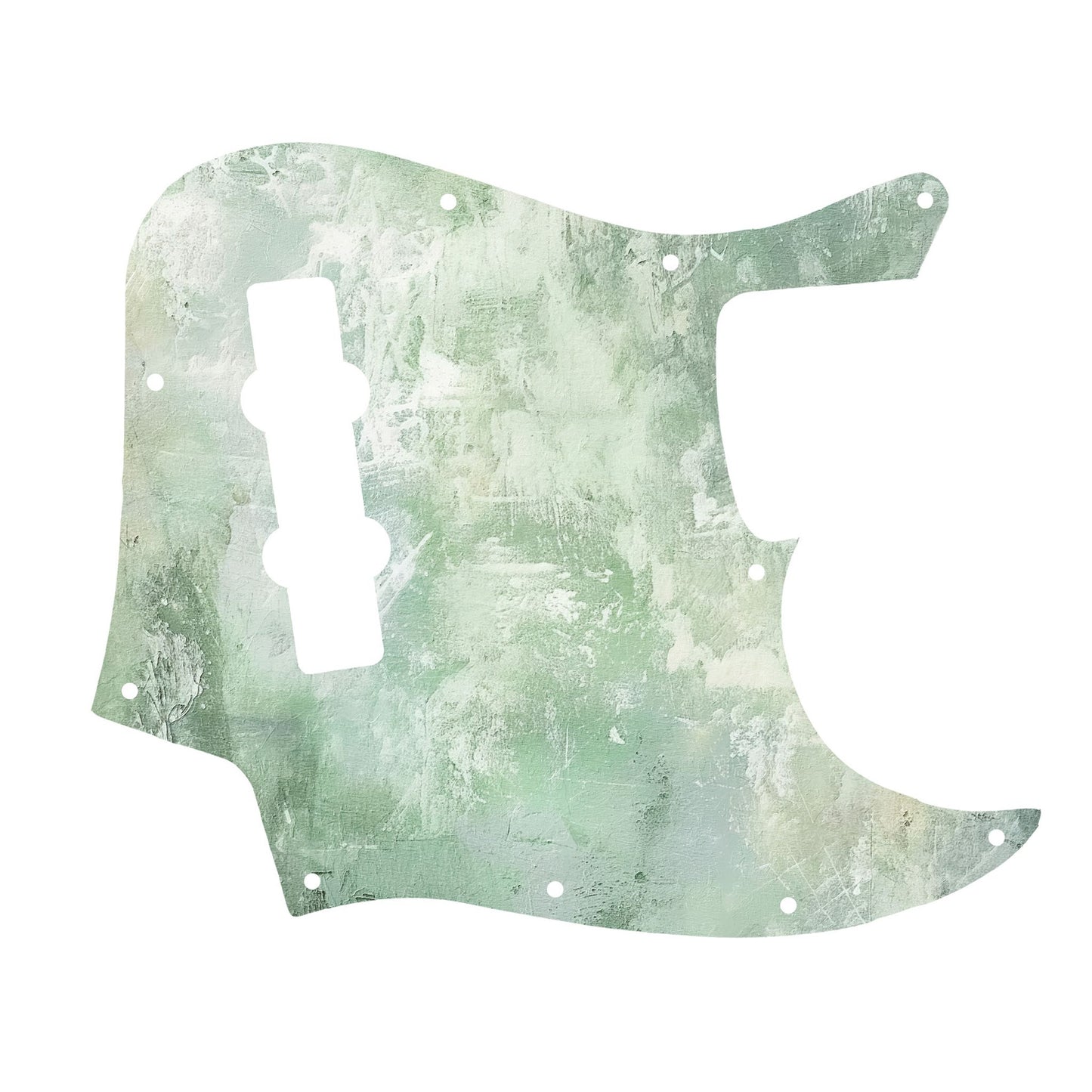 Egyedi Jazz Bass gitár koptató pasztellzöld és fehér tónusokkal, rusztikus, kézzel festett hatású mintázattal