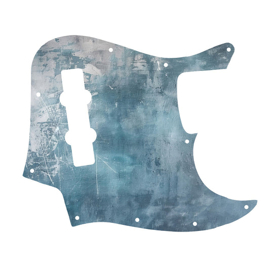 Egyedi Jazz Bass gitár koptató mélykék, absztrakt mintázattal, amely modern és egyedi dizájnt kölcsönöz a hangszernek