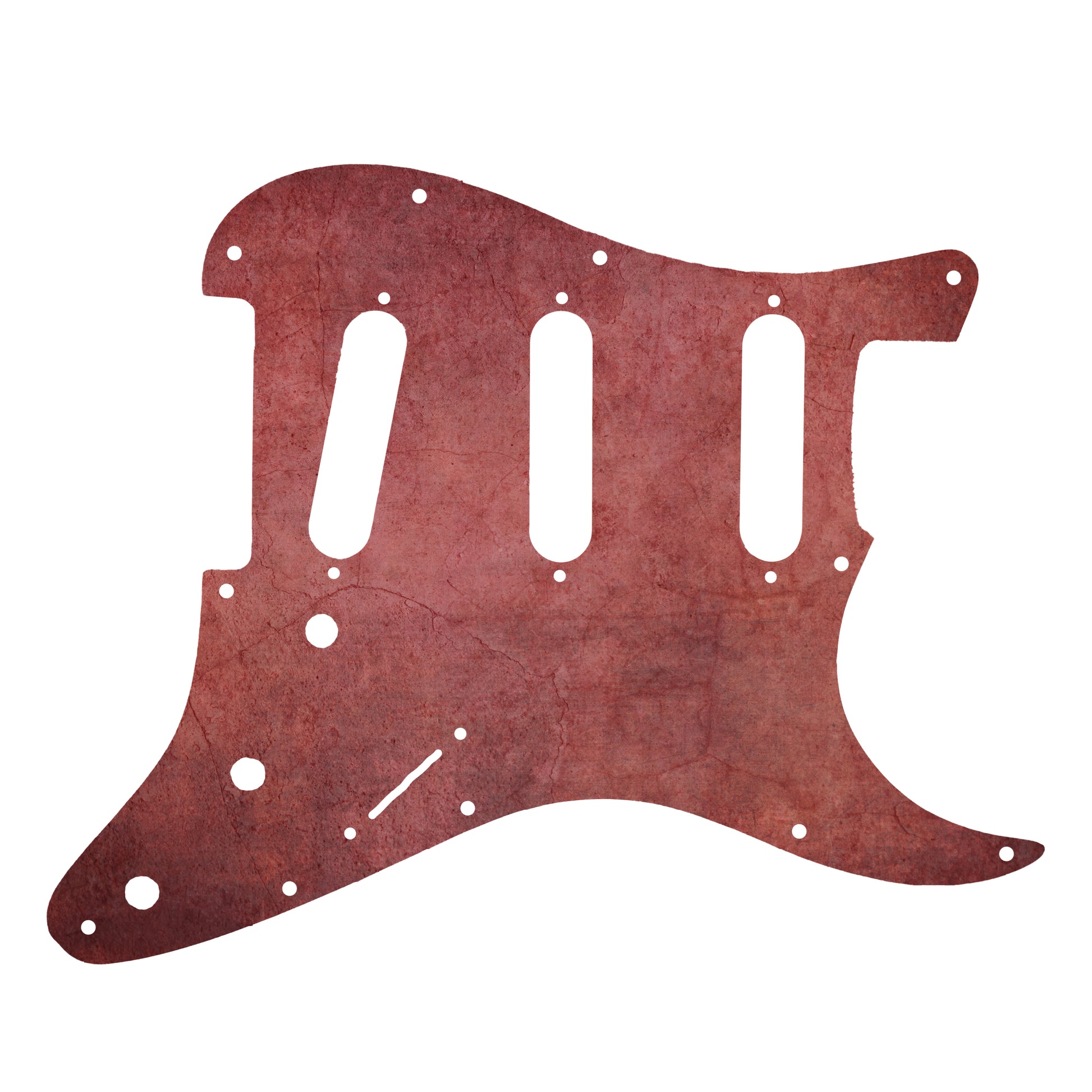 Egyedi Stratocaster koptató rusztikus, téglavörös árnyalattal, amely különleges és egyedi hatást kelt